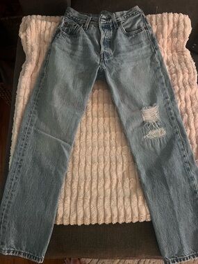 Levi’s 501 Light Wash Distressed Straight Leg Jeans